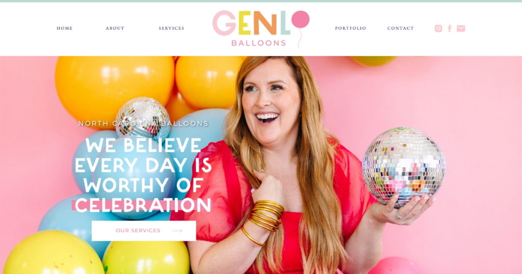 Website and Branding for Genlo Balloons by Courtney Lynette Creative Co | Showit Template Customization
