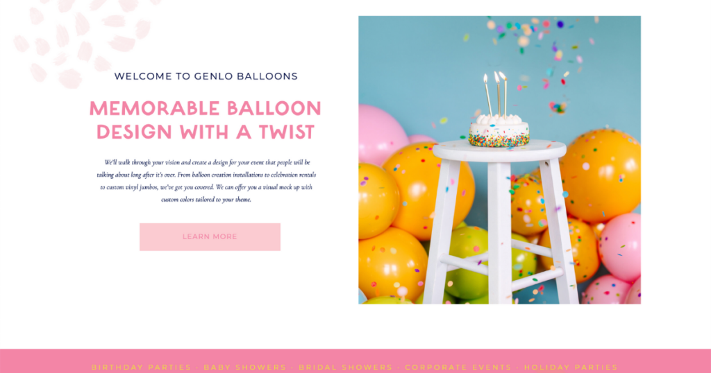 Website and Branding for Genlo Balloons by Courtney Lynette Creative Co | Showit Template Customization